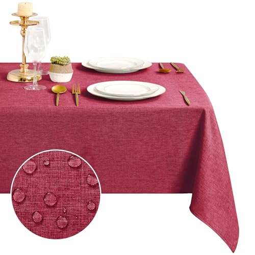 DWCN Rot Tischdecke Leinenoptik 135x180cm Abwaschbar Outdoor Wetterfest – Ansicht 2