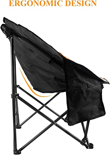 Oversized Folding Camping Chair Moon Chair For Adults Padded Round Outdoor Chair Leisure Portable Stable Recliner With Cup Holder Carry Bag Support 250 Lb For Hiking Fishing Picnic Lawn, Orange #TOP6