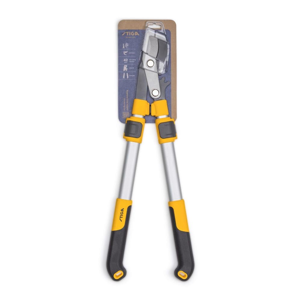 Troncarami telescopico STIGA - Taglia legno fresco fino a 42 mm, manico allungabile, lama in acciaio giapponese antiaderente, impugnatura ergonomica, finitura gialla, con coperchio di protezione