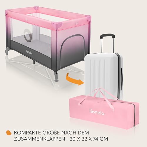 Lionelo Stefi Baby Kinderbett, Reisebett ab Geburt bis 15 kg, Seiteneingang, Sicherungssystem LockGuard, Blockade der Räder, Tragetasche, zusammenklappbar