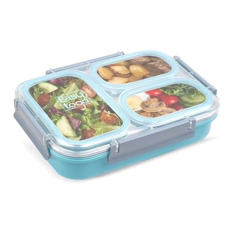 Easy Togo 3 Compartment Stainless Steel Bento Box, 40oz Meal Prep Container, Large Lunch Box for Adults with Lids, Reusable Snack Container, Blue Lunchbox Cover