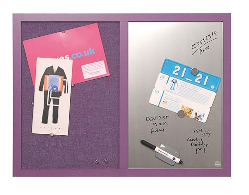 Bi-Office Lavender - Tableau Mixte, d'Affichage en Tissu Violet et Magnétique Argent, 60 x 45 cm, Cadre en MDF Violet