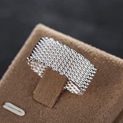 925 Sterling Silver Plating Fashion Knitted Woven Mesh Ring Women's Wedding Ring Metal Mesh Eye Ring4
