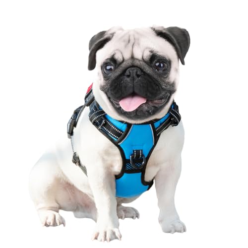 Image of PHOEPET Reflective Dog Harness Large Breed Adjustable No Pull Vest with Handle 2 Metal Rings 3 Buckles [Easy to Put on & Take Off](L, Blue)