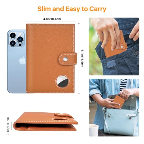 Genuine Leather Passport Holder, RFID Blocking Travel Wallet for Men/Women, Stylish Passport Cover with Airtag Slot, Durable Passport Wallet case travel essentials (Brown)3
