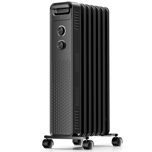 Portable Electric Radiator Heater, Space Oil Filled Heaters with 3 Heat Settings, Adjustable...