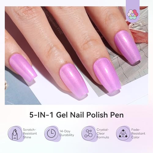 Image of SAVILAND One-Step Gel Nail Polish Pens Set: 6 Pearl Pink Blue Colors 3 in 1 Gel Polish Set Base & Color Gel & Top in a Pen for Aurora Effect Easy to Use Travel 4ml (U V Lamp Needed)