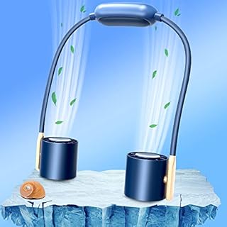 Neck Fan, Bladeless Mini USB Neckband Fan Rechargeable Neck Cooler, 360°Cooling Portable Wearable Fan 3 Speeds 2000mAh(Blue)