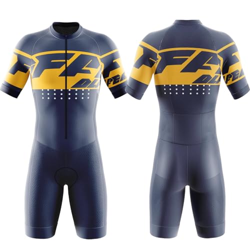 FFFF & OLFEH Summer Cycling Skinsuit Triatlón for Hombres,Pro Manga Corta Traje de Ciclismo, Triatlón Tri Suit - Triatlón Traje de Manga Corta Jersey + Piernas Cortas Skinsuit Tri Kit (P12,3XL)