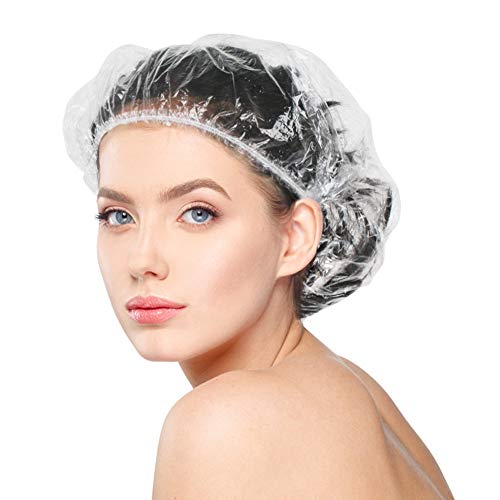 Disposable Shower Caps 100 Pcs Waterproof Elastic Shower Caps, Large Thick Plastic Hair Bath Caps for Women, Individually Wrapped, Perfect for Hotel Spa Hair Salon Home Use - Clear1