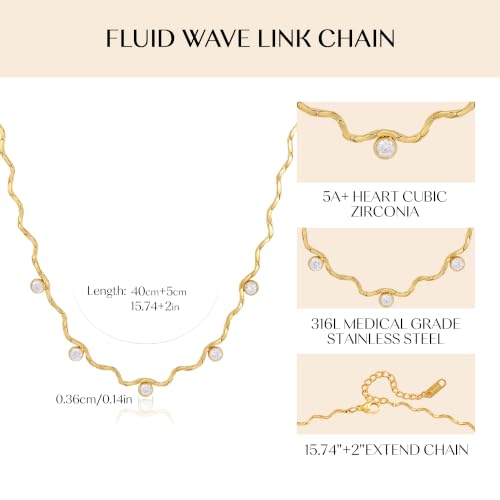 Wave Necklace 18K Gold Plated Stainless Steel Wave Zircon Y Necklace by U UWorld - Used condition - Image 6
