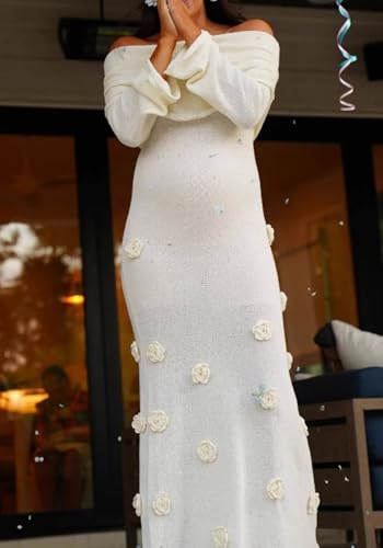 Unybwonn Women Sexy Off Shoulder Crochet Maxi Dress Bodycon Stretchy Mesh Knit Dress Long Sleeve Tube Top Elegant Dresses2