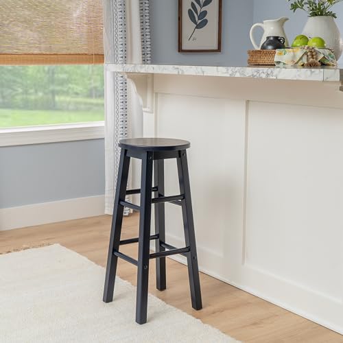 Image of Linon Zeke Navy Blue Solid Wood Backless Round Barstool with 29 inch Seat Height