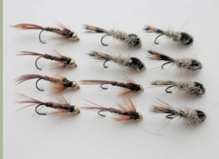 12 BARBLESS Gold head Nymph Trout Flies - Hares Ear and Pheasant Tails, Choice of sizes (12)