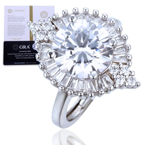 HALUKAKAH Anillo para Mujer con Moissanita D3,0 ct Plata de Ley 925 Baño en Platino con Certificado,Diamantes de Laboratorio Etéreos en Redondo Engaste Garras,para Compromisos,Bodas,Talla Ajustable