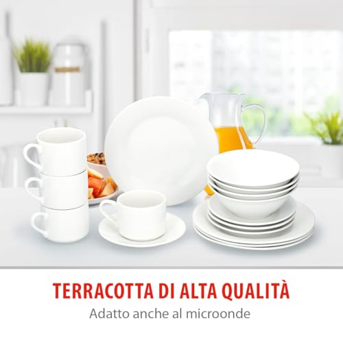 Alpina Set Piatti E Ciotole Colazione - Set Piatti 4 Persone - Stoviglie In Terracotta - Piatti Colazione, Ciotole, Tazze E Piattini - Utilizzabili Nel Microonde E In Lavastoviglie - Bianco - 5