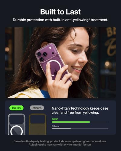 Image of Belkin iPhone 18 Pro / 17 Pro, Qi2 Compatible, Up to 3m Drop Protection, Nano-Titan Protection, UV Resistant, Raised Edges & Camera Control, Clear