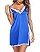 Ekouaer Women Lingerie Satin Sleepwear Lace Chemise Nightgown Sexy Negliee Full Slips Loungewear(Blue,Large)