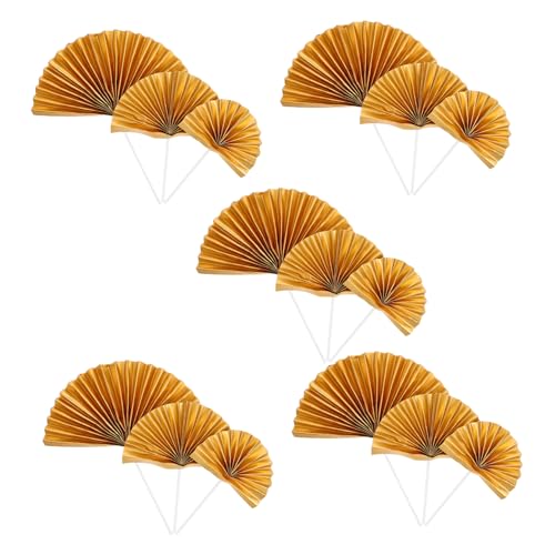iplusmile 15 Piezas Decoración De Ventiladores Dorados Toppers Fiesta Topper De Pastel De Oro Admiradores Feliz Boda Mini Tropical Decorar Comestible Topper De Pastel Chino Papel