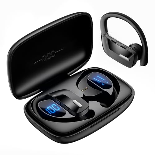 Wireless Earbuds with Earhooks 80Hrs Bluetooth Headphones Over-Ear ENC Noise Canceling Mic Earphones IP7 Waterproof Headset for Sports,Fitness,Workouts and Running Black