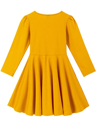 Noomelfish Girls Long Puff Sleeve Swing Dress Casual Cotton Twirly Skater Dresses with Pockets (2-12 Years)2