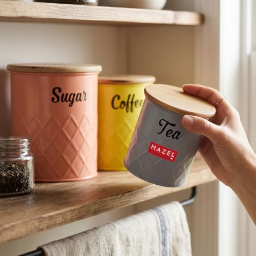 Image of HAZEL Tea Coffee Sugar Container Set of 3 with Airtight Wooden Lid