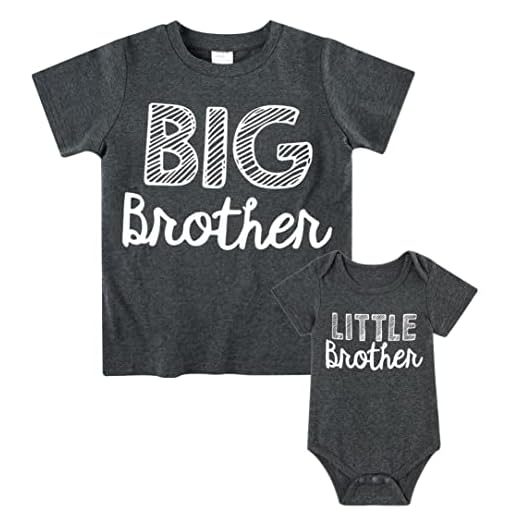 Funnycokid Big Brother Little Brother Matching Outfits Newborn Baby Boys Clothes Boy T-Shirt Set Gift Charcoal Black Kid (5T)/Baby (0-3M)