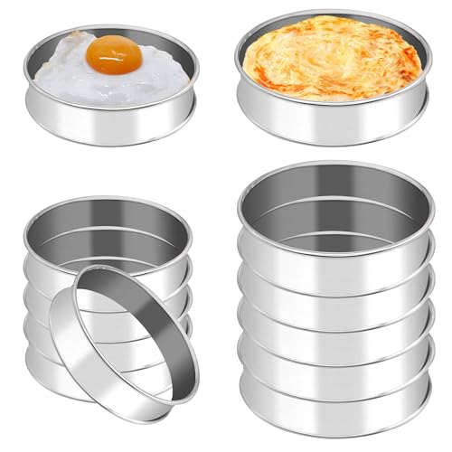 BaokiTook 12 Pack Crumpet Rings English Muffin Rings 4'+3.15'-Round Egg Ring -Stainless Steel...