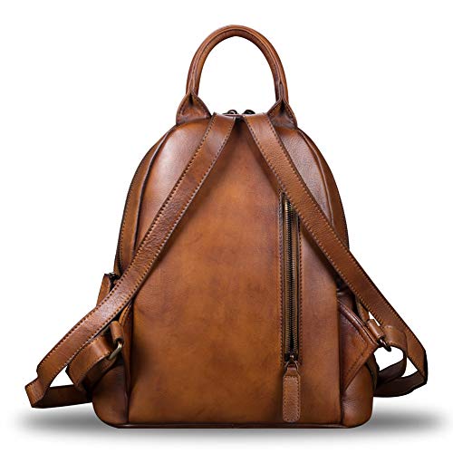 Image of IVTG Genuine Leather Backpack for Women Vintage Real Leather Knapsack purse Satchel Rucksack Fashion Daypack Bag (Brown)