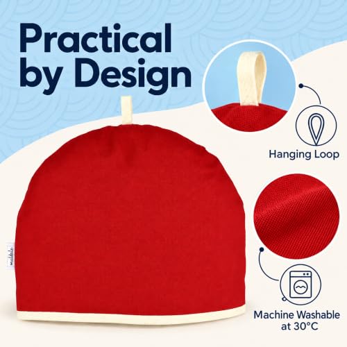 Muldale Red Tea Cosy for Teapot Large - Insulated 100% Cotton - Image 3