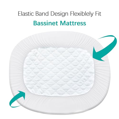 Bassinet Mattress Pad Cover Waterproof, Fits 21”*24“ Graco Pack 'n-Play Dome LX Bassinet Mattress, Ultra Soft Breathable, White and Grey
