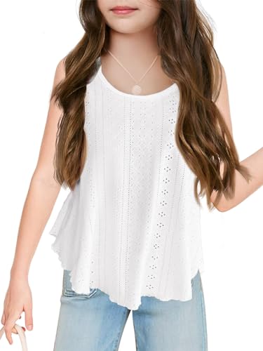 Girls Eyelet Flowy Tank Tops Cute Summer Spaghetti Strap Tops Kids Fashion Embroidery Sleeveless Shirts