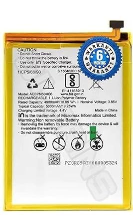 Image of Original ACBPN50M06 Battery for Micromax in 1 / in 1b / in Note 1 / E6746 / E7746 / E6523 / E7533 1ICP5 /66 /90 Battery with 6 Month warrenty** (HH288)