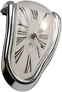 QOTSTEOS Melting Clock, Creative Surrealism Decorative Dali Watch, Modern Melting Shelf Clock Surreal Melting Distorted Wall Clock, Funny Home Decor Office Desks Watch Gift(silver), free size