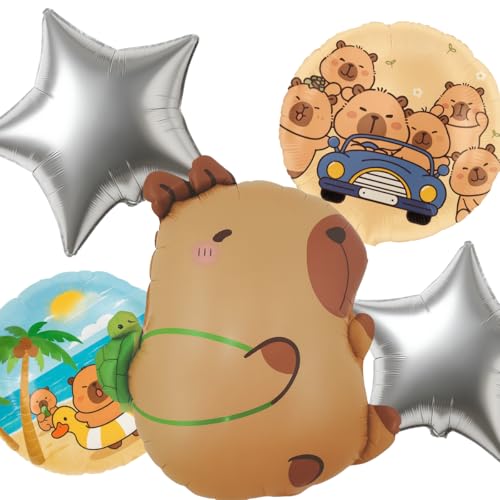 Balão Metalizado Capivara Cartelado – Foil Decorativo 1 Unidade por Cartela – Diversos Modelos (KIT 5 PEÇAS CAPIVARA COM MOCHILA)