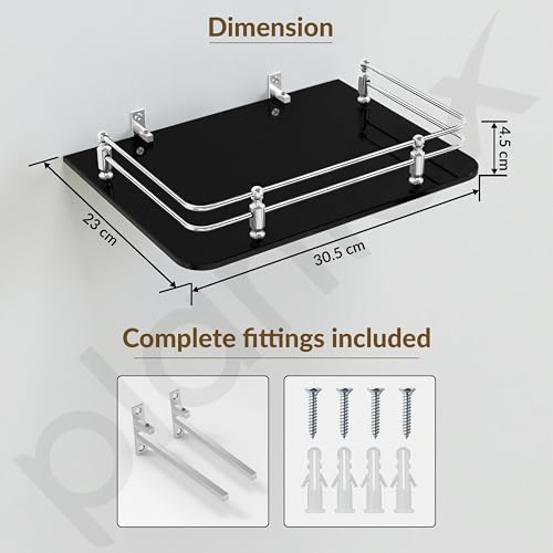 Image of Plantex Glass Setup Box Stand Wall Mounted /Glass Shelf /Wall Shelf Rack /Wall Mount Holder with Wall Brackets (12 X 9 Inch, Black)