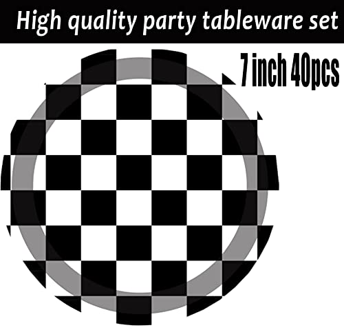 Agwixmvt 40 Pcs Black And White Checkered Race Car Party Paper Plates|Two Fast Birthday Decorations Race Car Tableware | Vehicle, Car,Black And White Grid Racing Car Theme (Race Car) #TOP1