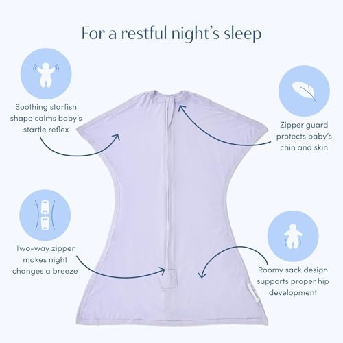 Image of SleepingBaby Bamboo Zipadee-Zip Transition Swaddle - EverSoft Starfish Design Breathable Wearable Blanket with Two-Way Zipper, X-Small (3-6 months), Lilac