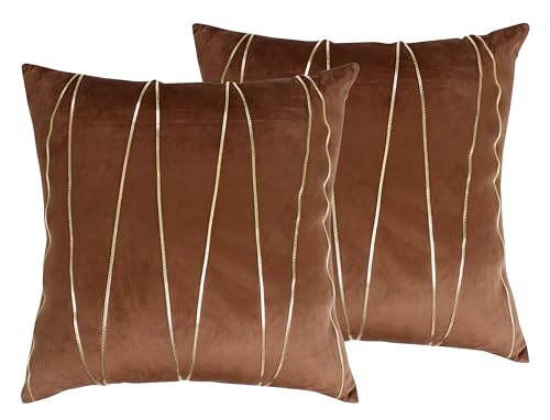 Image of Amazon Brand - Umi Gold Leather Striped Pack of 2 Throw Pillow Covers Velvet Decorative Cushion Covers Cases for Sofa Bedroom Livingroom Car 24 x 24 in Brown Color