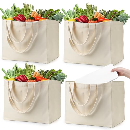 Lzerking Heavy Duty Canvas Tote Bag (4 Pack)