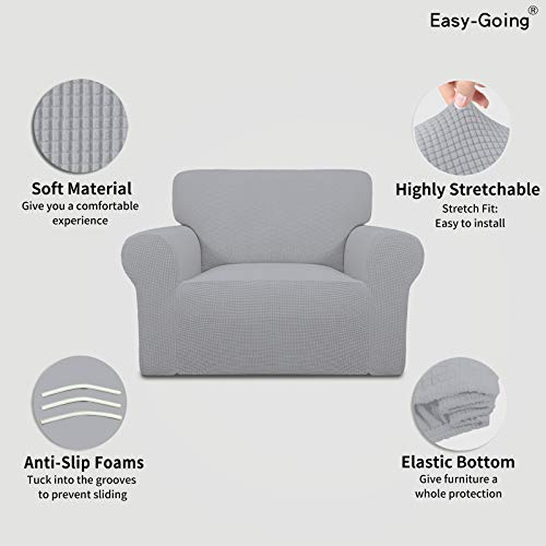 Image of Easy-Going Stretch Oversized Chair Sofa Slipcover 1-Piece Couch Sofa Cover Furniture Protector Soft with Elastic Bottom for Kids Spandex Jacquard Fabric Small Checks Silver Gray