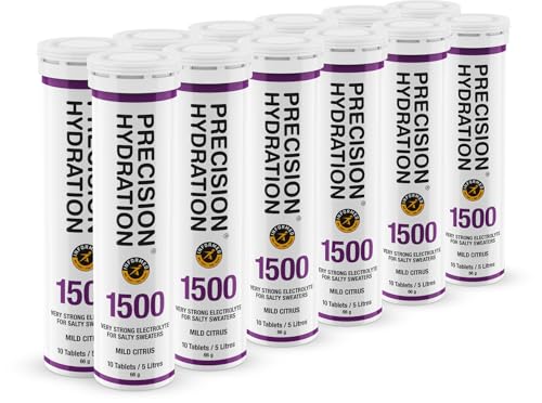 Precision Hydration Electrolytes Tablets - Multi Strength Effervescent Hydration Tablet - Combats Cramp - Low Calorie, Gluten Free, Vegan/Vegetarian Friendly (12 Tubes, 1500mg/L - Purple)