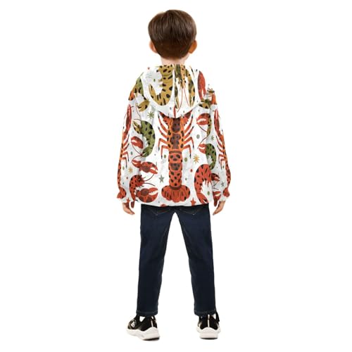 Lobster Pattern Print with Sea Toddler Fleece Jacket Girl Boys Hooded Fleece Jacket Coat Warm Outwear Zip-up 3-10T4