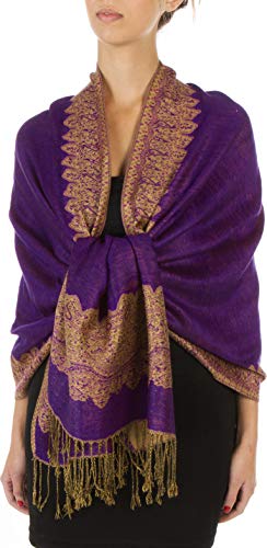 Sakkas 70' x 28' Boderder Pattern doppelschichtiger Pashmina Feel Schal/Stola - Violett