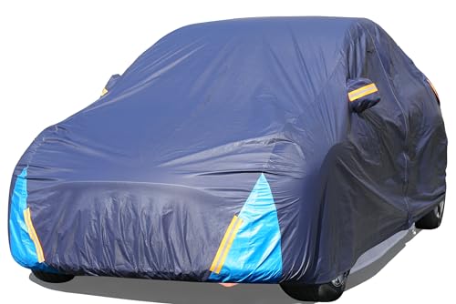 Tesla Model Y Car Cover Waterproof All Weather 6 Layers Outdoor Full Exterior Cover Rain Sun UV Snowproof Protection with Zipper Cotton Mirror Pocket and Charging Port