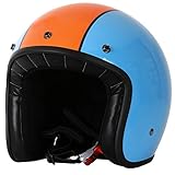 UV-Schutzlackierung Marushin C-131 Motorrad Helm Jethelm Premium Line Halbschalenhelm, M, Blau/Orange