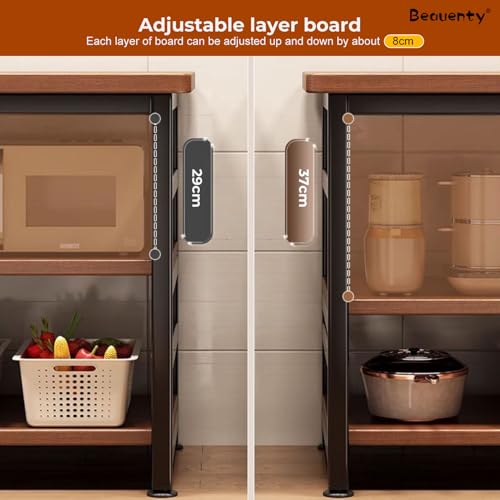 Beauenty 100cm Kitchen Island with Storage, 3-Tier Stationary Island Table with Large Countertop, Mobile Kitchen Counter with Shelves, Coffee Bar and Microwave Shelf for Home and Dining(Style 4)