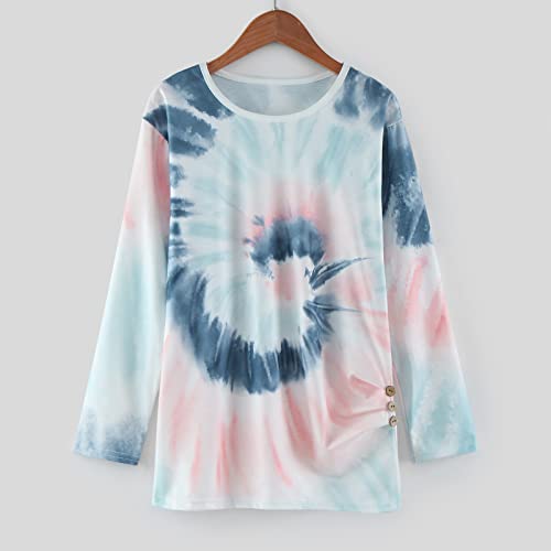 Girls Tie Dyed Tunic Tops Kids Long Sleeve Knot Front Button Casual Loose Pullover Blouse T-Shirt Tee(Blue,8-9 Years), Blue4