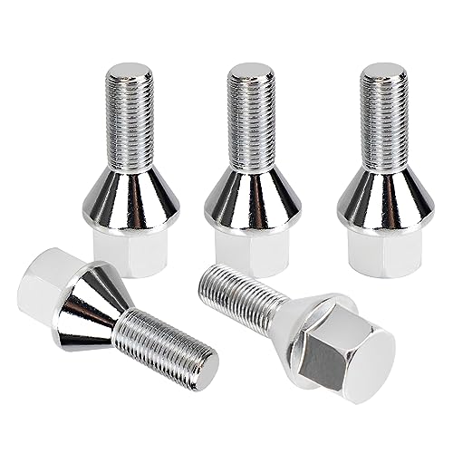 Edicapo 12x1.25 Wheel Lug Bolts 5 Pcs Silver Lug Shank 28mm Compatible with Jeep Compass Renegade Fiat Cherokee Acorn, 28mm Shank 19mm Hex 2.45 inch Length Chrome Finish