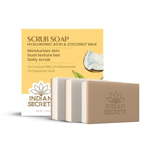 Image of Scrub Soap with Hyaluronic Acid & Coconut Milk - Moisturizing Body Soap for Soft Skin - Enriched with Niacinamide, Hyaluronic Acid, Coconut Milk - 110g /3.88Oz each (Pack of 3)